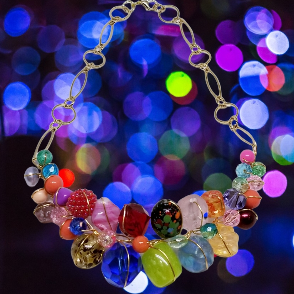 Fun Abra Couture crazy combo section necklace in gold.